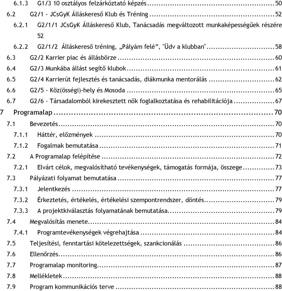 ..65 6.7 G2/6 Társadalomból kirekesztett nők foglalkoztatása és rehabilitációja...67 7 Programalap... 70 7.1 Bevezetés...70 7.1.1 Háttér, előzmények...70 7.1.2 Fogalmak bemutatása...71 7.