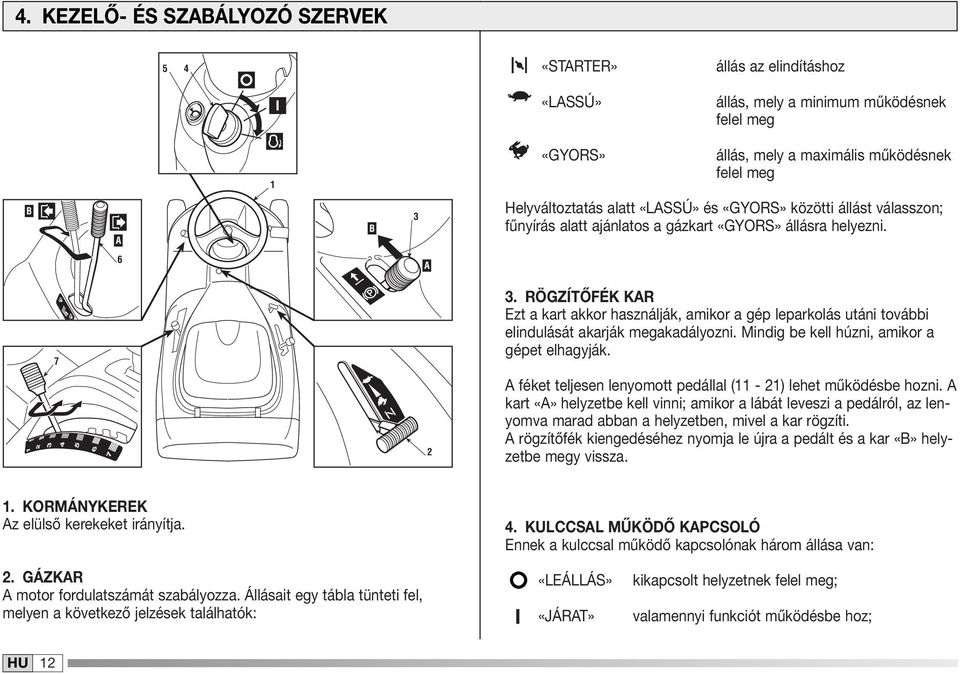 RÖGZÍTŐFÉK KAR Ezt a kart akkor használják, amikor a gép leparkolás utáni további elindulását akarják megakadályozni. Mindig be kell húzni, amikor a gépet elhagyják.