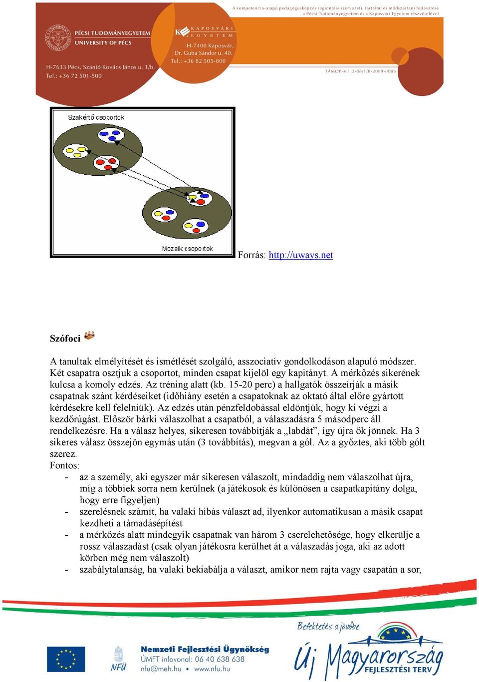 15-20 perc) a hallgatók összeírják a másik csapatnak szánt kérdéseiket (időhiány esetén a csapatoknak az oktató által előre gyártott kérdésekre kell felelniük).