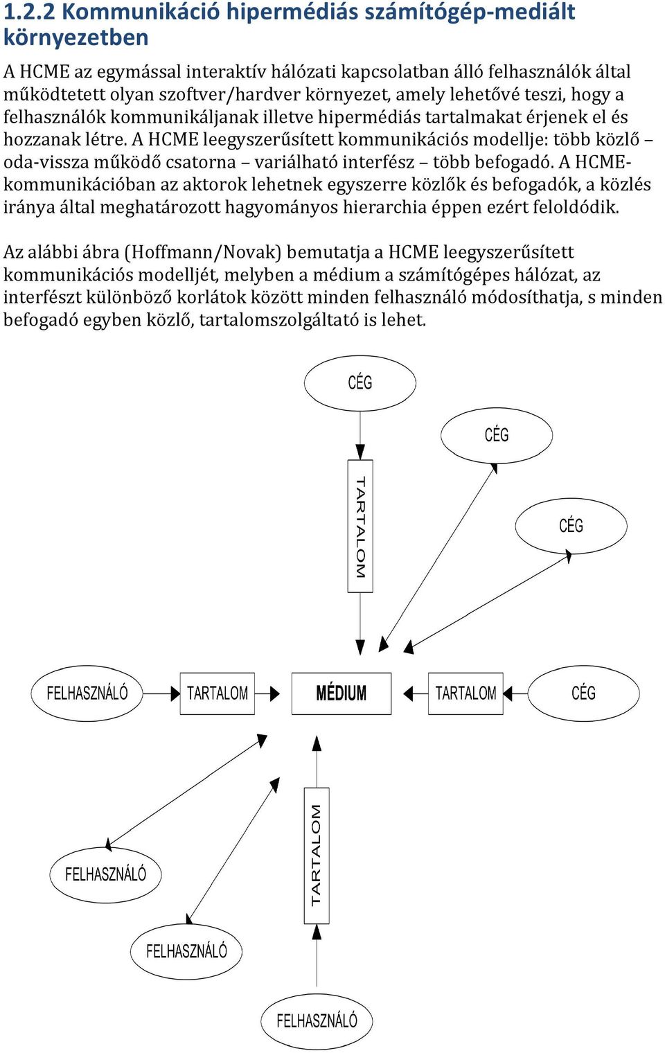 A HCME leegyszerűsített kommunikációs modellje: több közlő oda- vissza működő csatorna variálható interfész több befogadó.