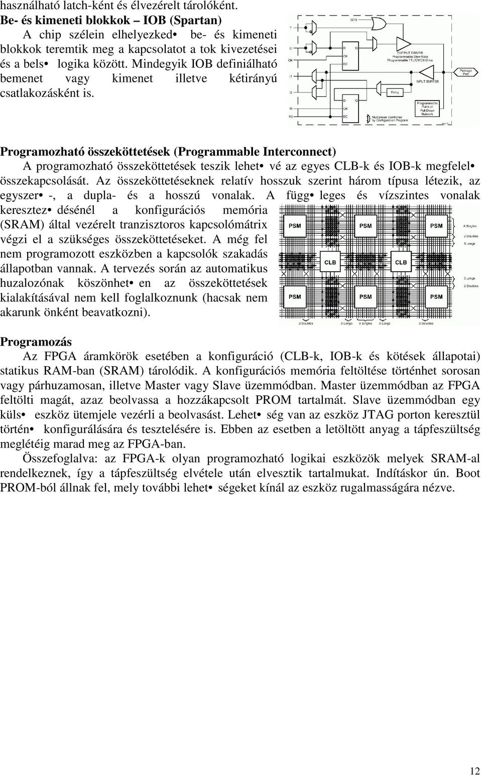 Mindegyik IOB definiálható bemenet vagy kimenet illetve kétirányú csatlakozásként is.