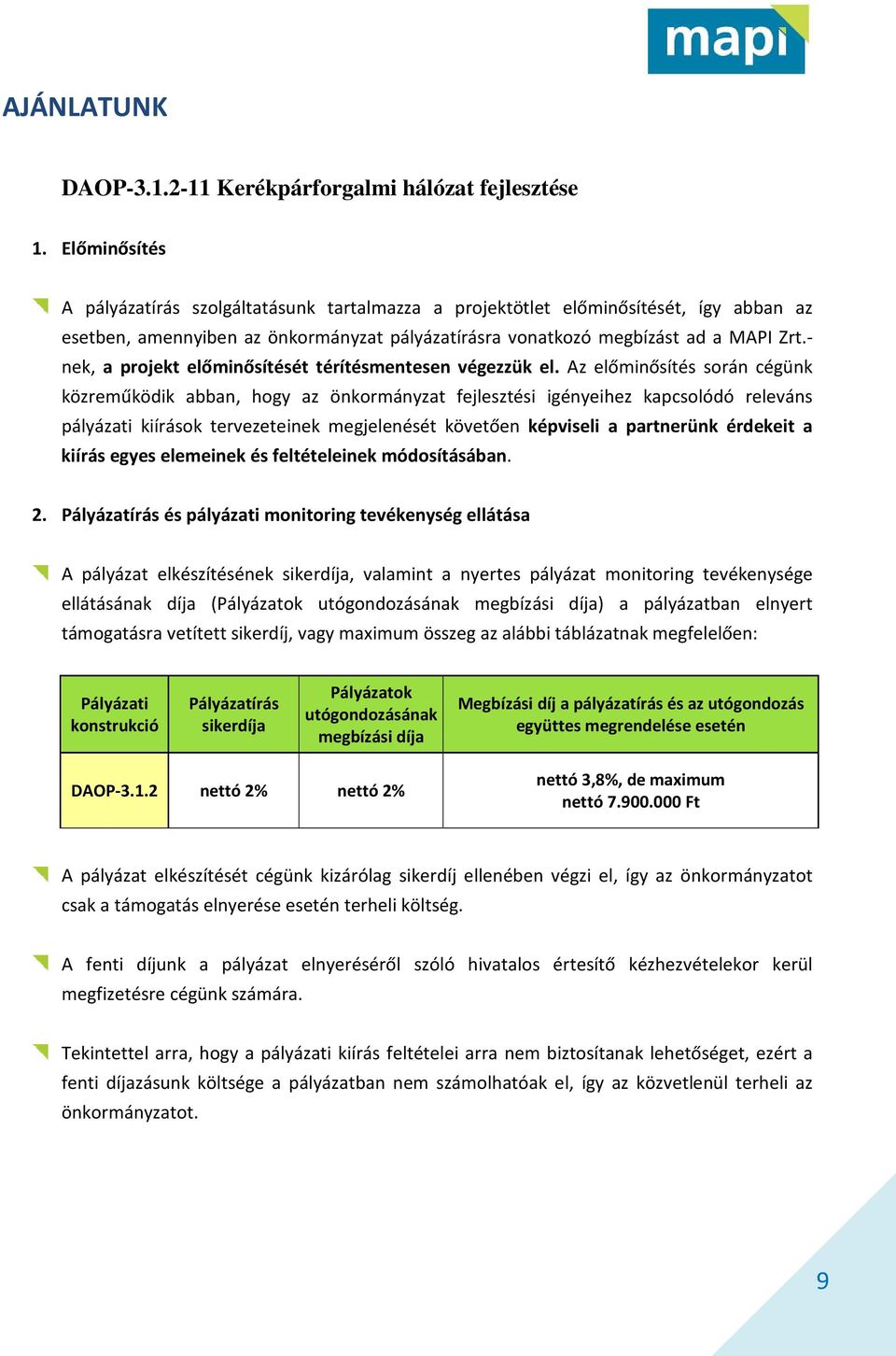 - nek, a projekt előminősítését térítésmentesen végezzük el.