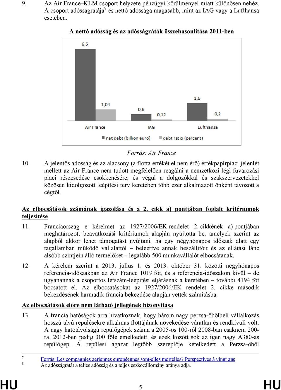 A jelentős adósság és az alacsony (a flotta értékét el nem érő) értékpapírpiaci jelenlét mellett az Air France nem tudott megfelelően reagálni a nemzetközi légi fuvarozási piaci részesedése