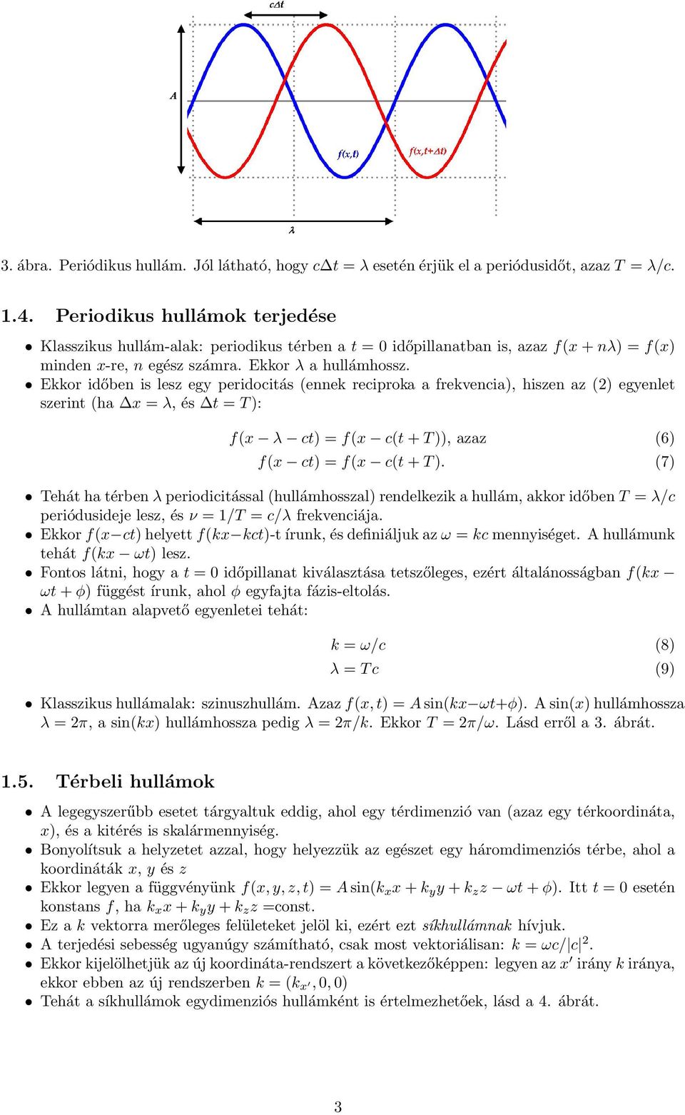 Ekkor időben is lesz egy peridocitás (ennek reciproka a frekvencia), hiszen az (2) egyenlet szerint (ha x = λ, és t = T ): f(x λ ct) = f(x c(t + T )), azaz (6) f(x ct) = f(x c(t + T ).