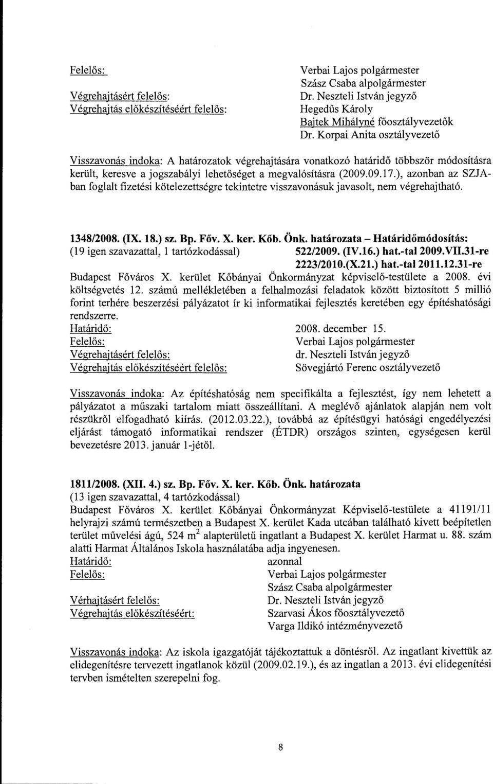 ), azonban az SZJAban foglalt fizetési kötelezettségre tekintetre visszavonásuk javasolt, nem végrehajtható. 1348/2008. (IX. 18.) sz. Bp. Főv. X. ker. Kőb. Önk.