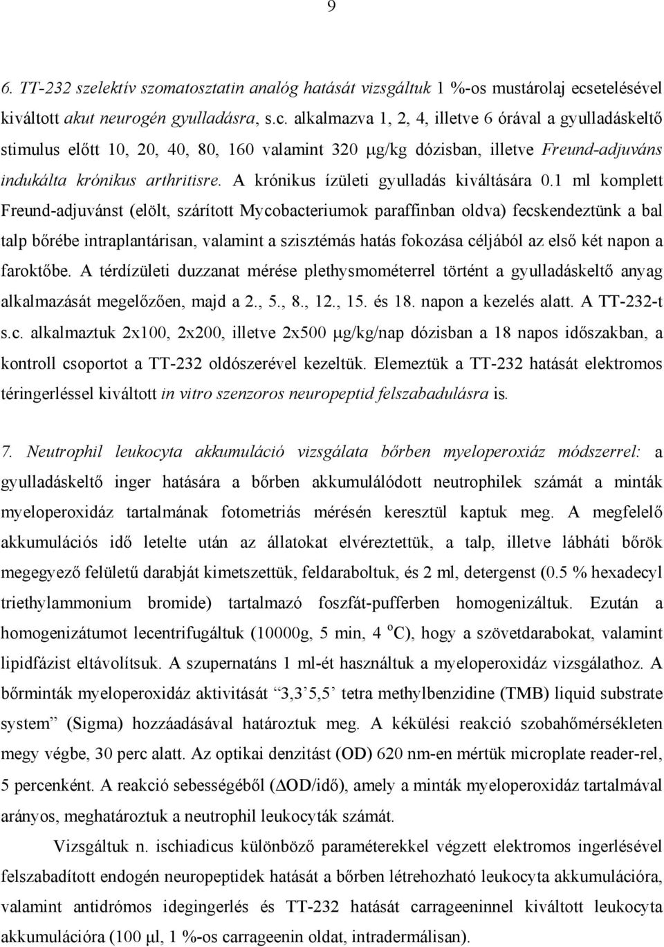 alkalmazva 1, 2, 4, illetve 6 órával a gyulladáskeltő stimulus előtt 10, 20, 40, 80, 160 valamint 320 g/kg dózisban, illetve Freund-adjuváns indukálta krónikus arthritisre.