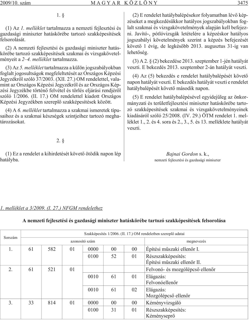 (2) A nem ze ti fej lesz té si és gaz da sá gi mi nisz ter ha tás - kö ré be tar to zó szak ké pe sí té sek szak mai és vizs ga kö ve tel - mé nye it a 2 4. mel lék let tar tal maz za. (3) Az 5.