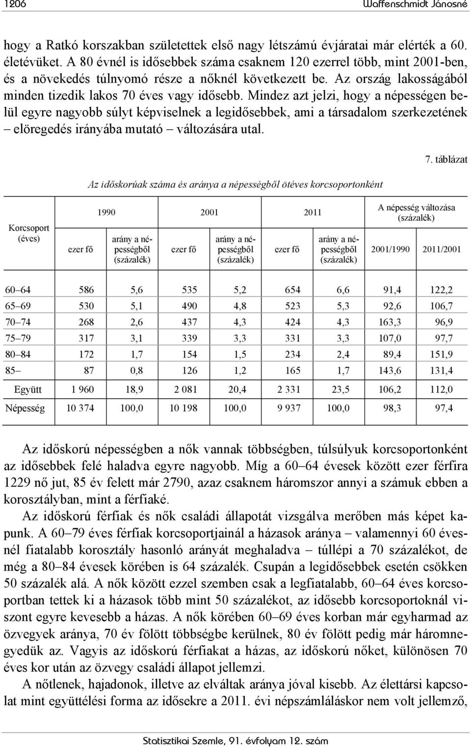 Mindez azt jelzi, hogy a népességen belül egyre nagyobb súlyt képviselnek a legidősebbek, ami a társadalom szerkezetének elöregedés irányába mutató változására utal.