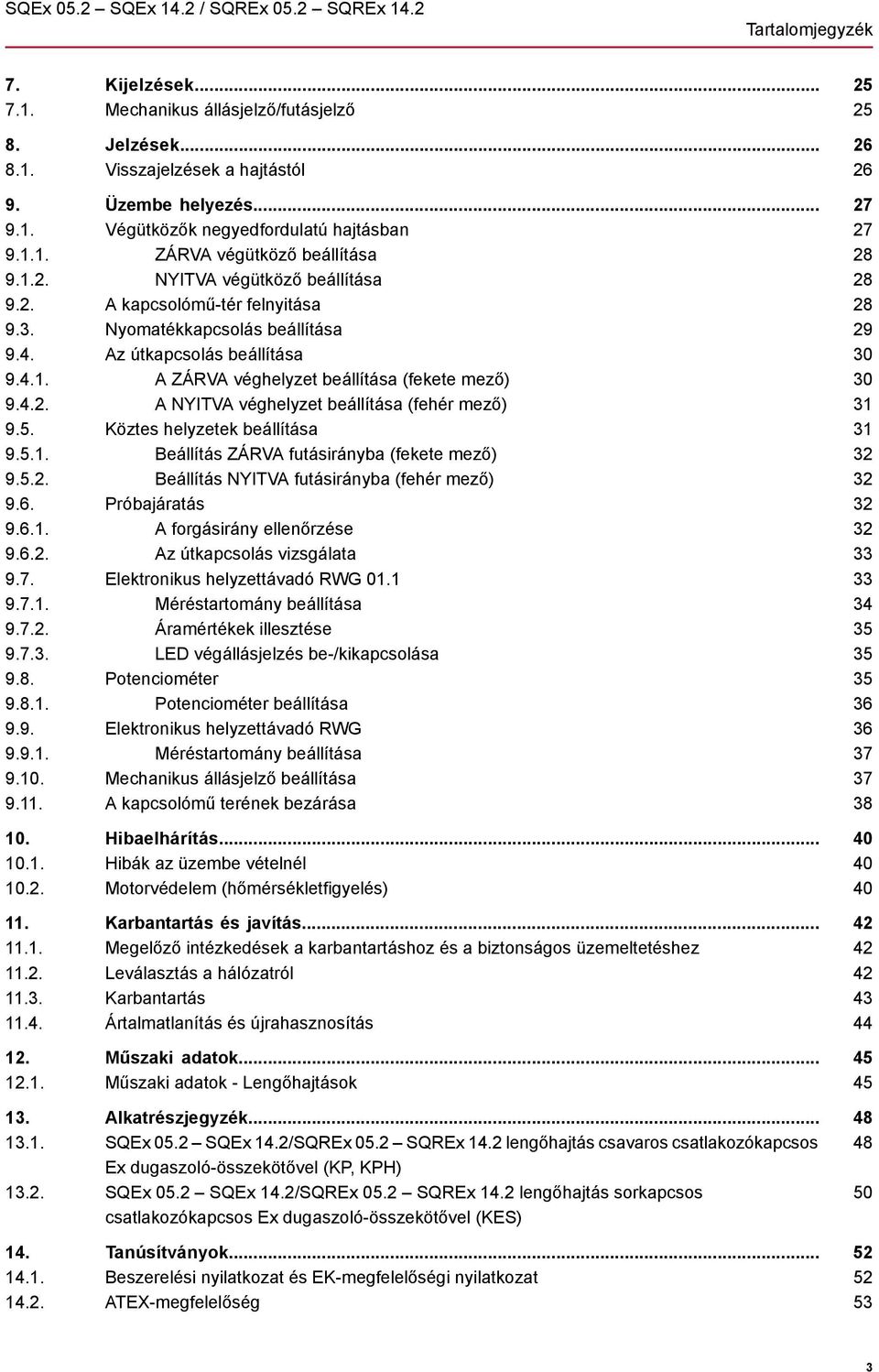 4.2. A NYITVA véghelyzet beállítása (fehér mező) 9.5. Köztes helyzetek beállítása 9.5.1. Beállítás ZÁRVA futásirányba (fekete mező) 9.5.2. Beállítás NYITVA futásirányba (fehér mező) 9.6.