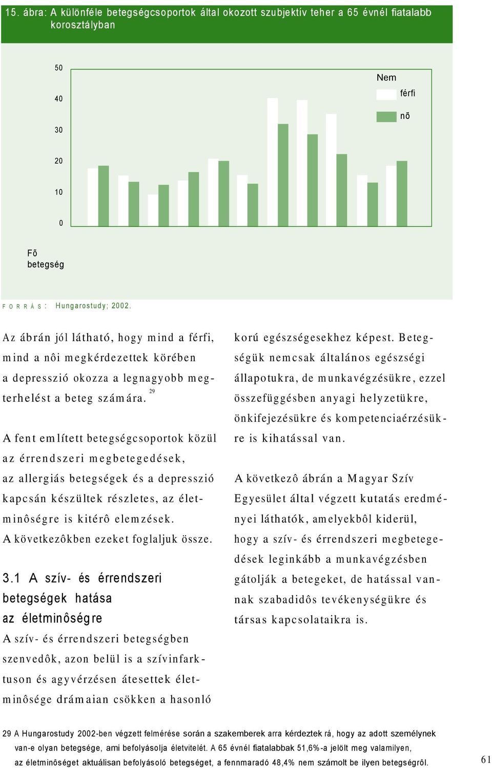 A fen t em lített betegségcsoportok közül a z é rre n d sz e r i m e g b e te g e d é se k, az allerg iás betegségek és a depresszió k ap csán k észü ltek részletes, az életm in ô sé g r e is k ité