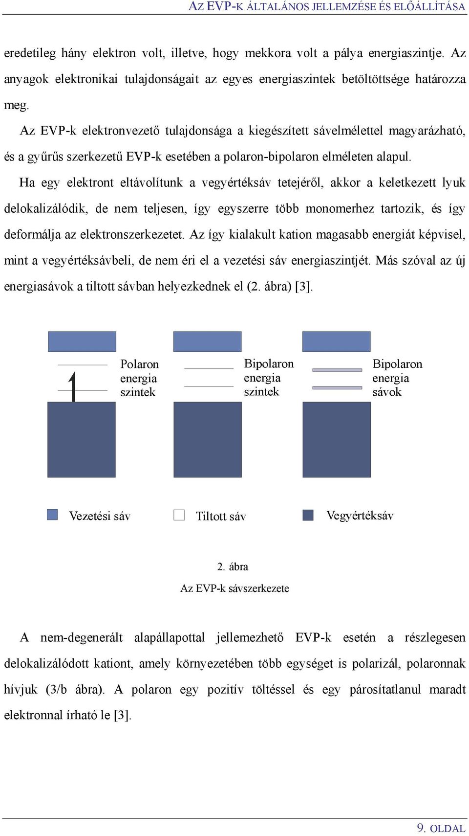 Az EVP-k elektronvezető tulajdonsága a kiegészített sávelmélettel magyarázható, és a gyűrűs szerkezetű EVP-k esetében a polaron-bipolaron elméleten alapul.
