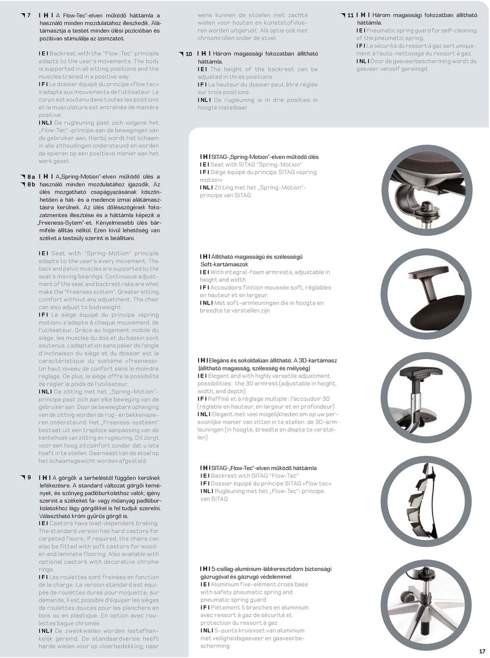 I E I Backrest with the Flow-Tec principle adapts to the user s movements. The body is supported in all sitting positions and the muscles trained in a positive way.