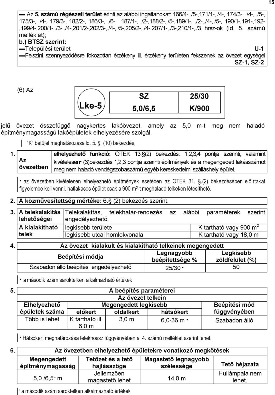 érzékeny területen fekszenek az övezet egységei -, -2 (6) Az 25/30 ke-5 5,0/6,5 /900 jelű övezet összefüggő nagykertes lakóövezet, amely az 5,0 m-t meg nem haladó építménymagasságú lakóépületek