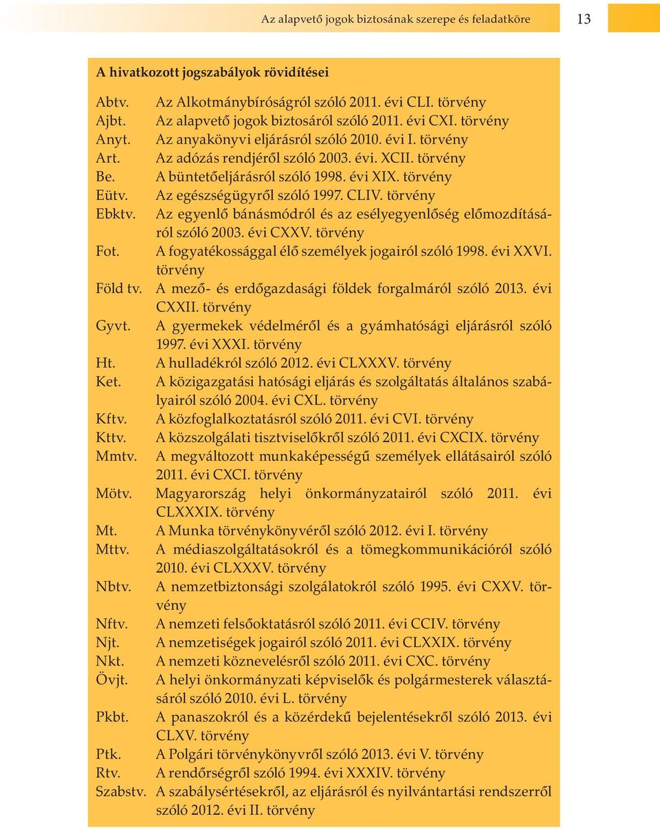 Az egészségügyről szóló 1997. CLIV. törvény Ebktv. Az egyenlő bánásmódról és az esélyegyenlőség előmozdításáról szóló 2003. évi CXXV. törvény Fot. A fogyatékossággal élő személyek jogairól szóló 1998.