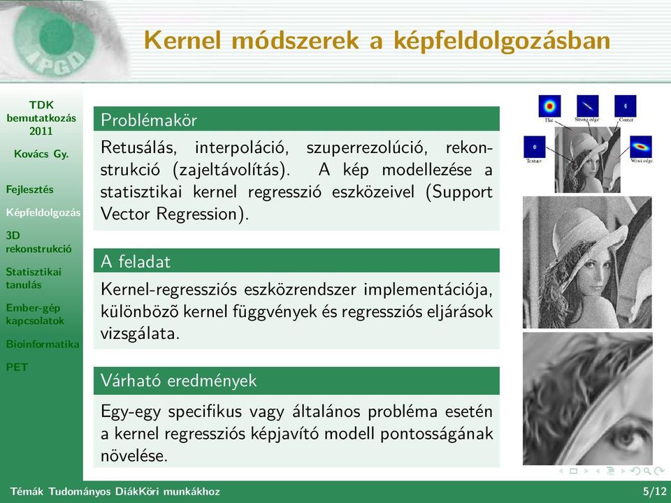 Kernel-regressziós eszközrendszer implementációja, különbözõ kernel függvények és regressziós eljárások vizsgálata.