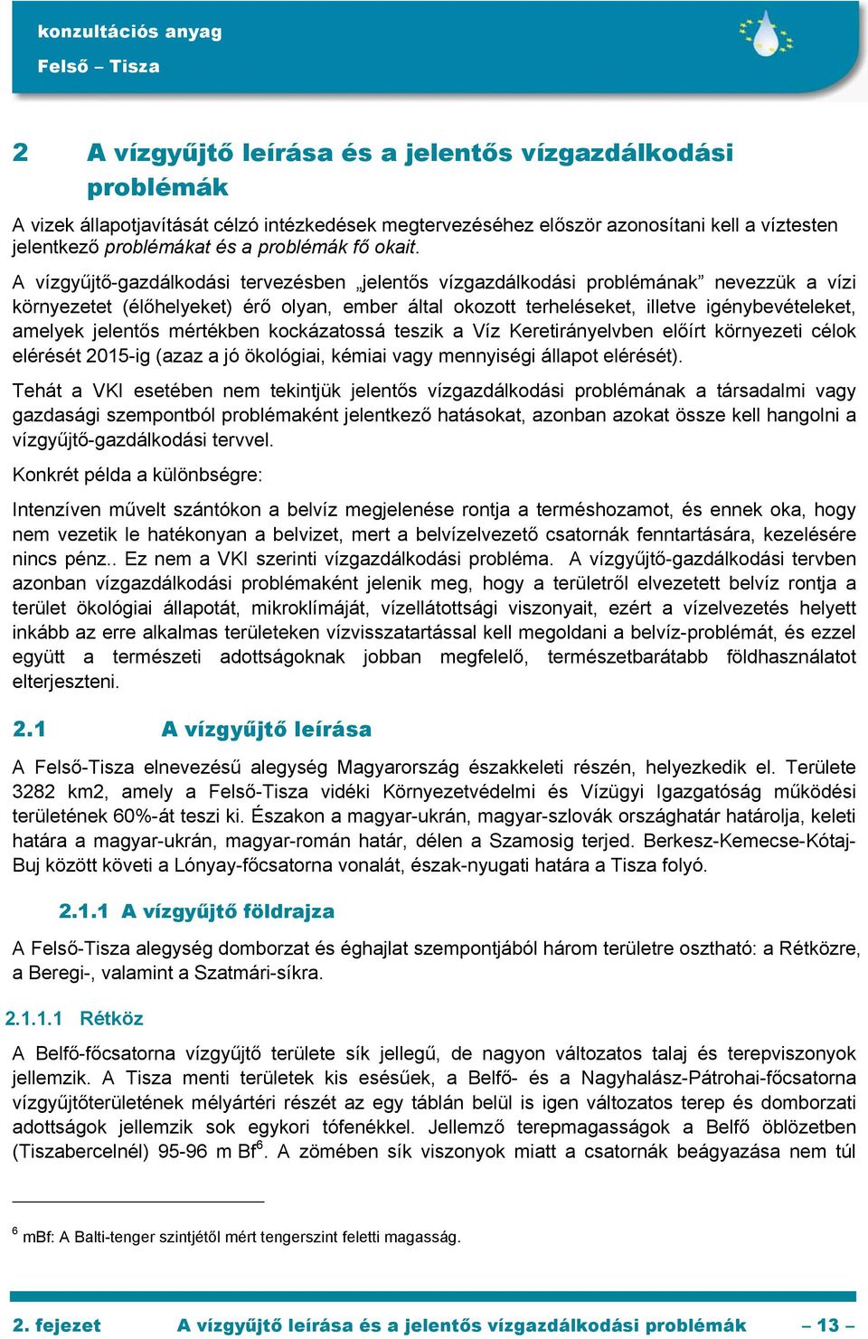 A vízgyűjtő-gazdálkodási tervezésben jelentős vízgazdálkodási problémának nevezzük a vízi környezetet (élőhelyeket) érő olyan, ember által okozott terheléseket, illetve igénybevételeket, amelyek