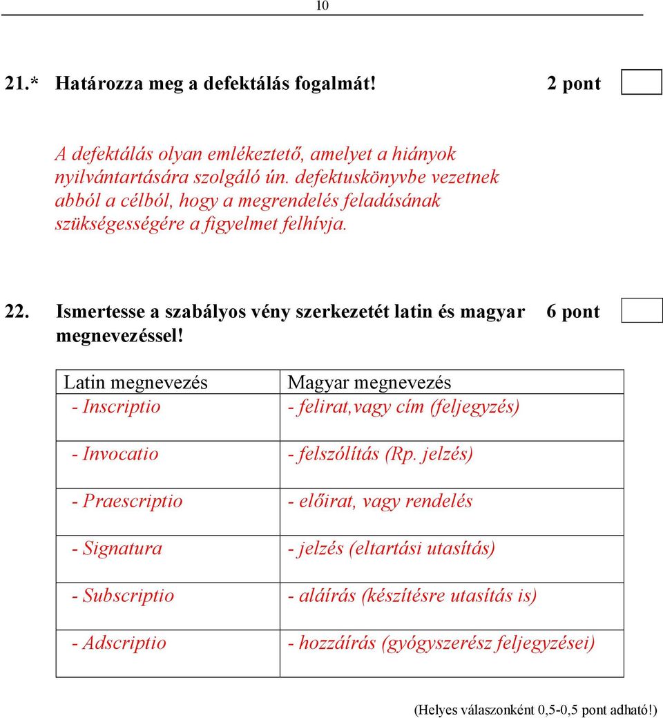 Ismertesse a szabályos vény szerkezetét latin és magyar 6 pont megnevezéssel!