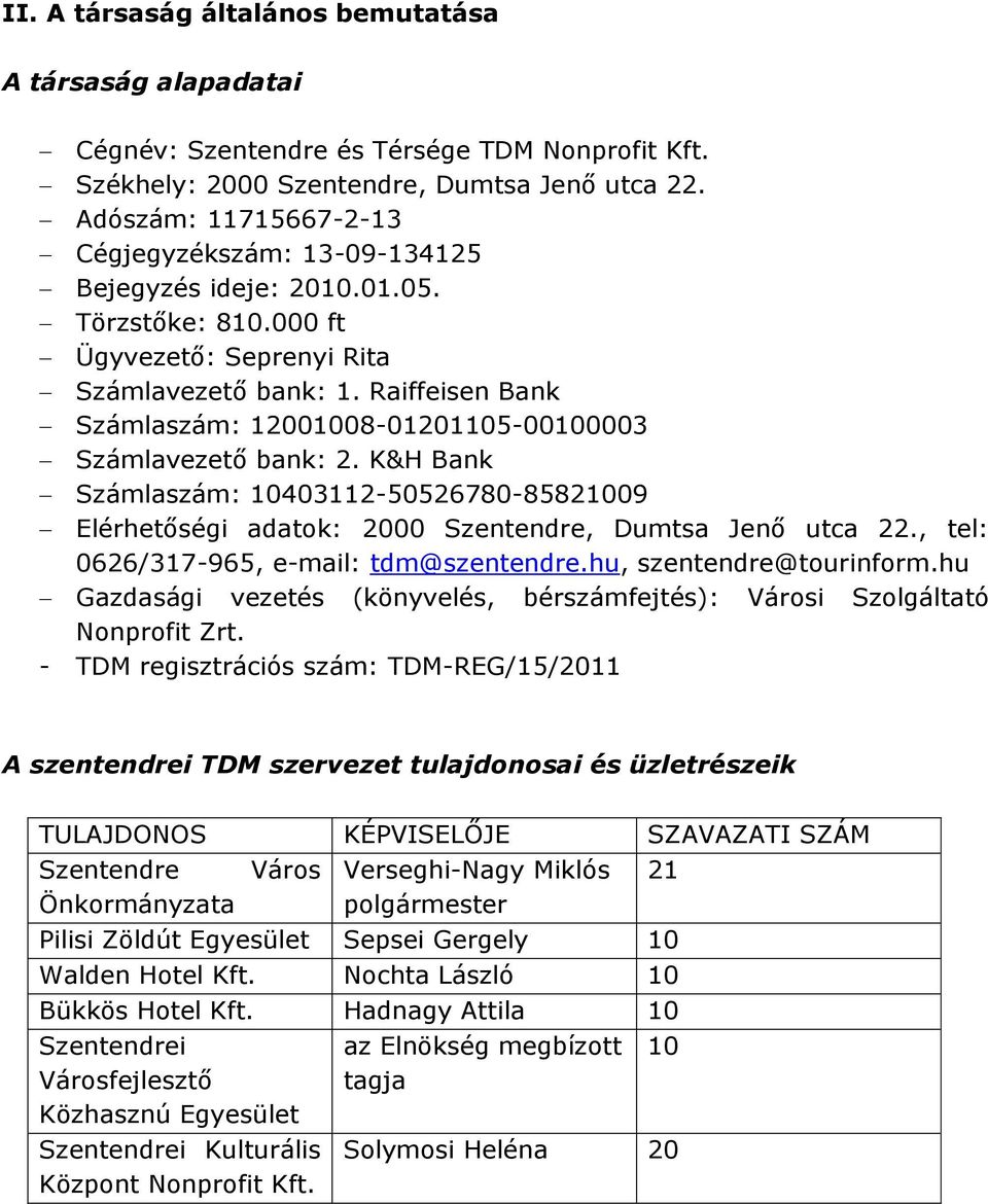 Raiffeisen Bank Számlaszám: 12001008-01201105-00100003 Számlavezető bank: 2. K&H Bank Számlaszám: 10403112-50526780-85821009 Elérhetőségi adatok: 2000 Szentendre, Dumtsa Jenő utca 22.