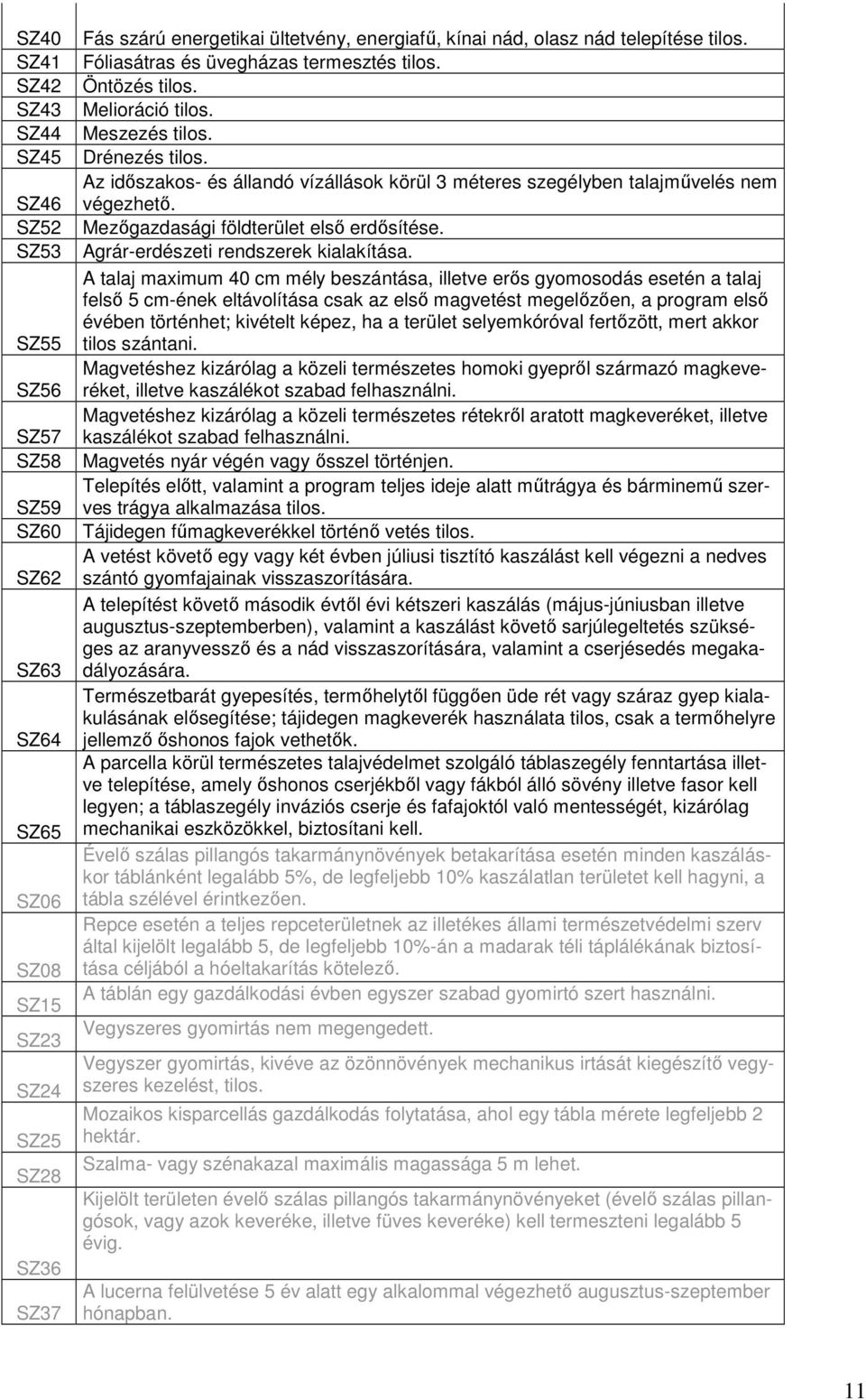 Az idıszakos- és állandó vízállások körül 3 méteres szegélyben talajmővelés nem végezhetı. Mezıgazdasági földterület elsı erdısítése. Agrár-erdészeti rendszerek kialakítása.