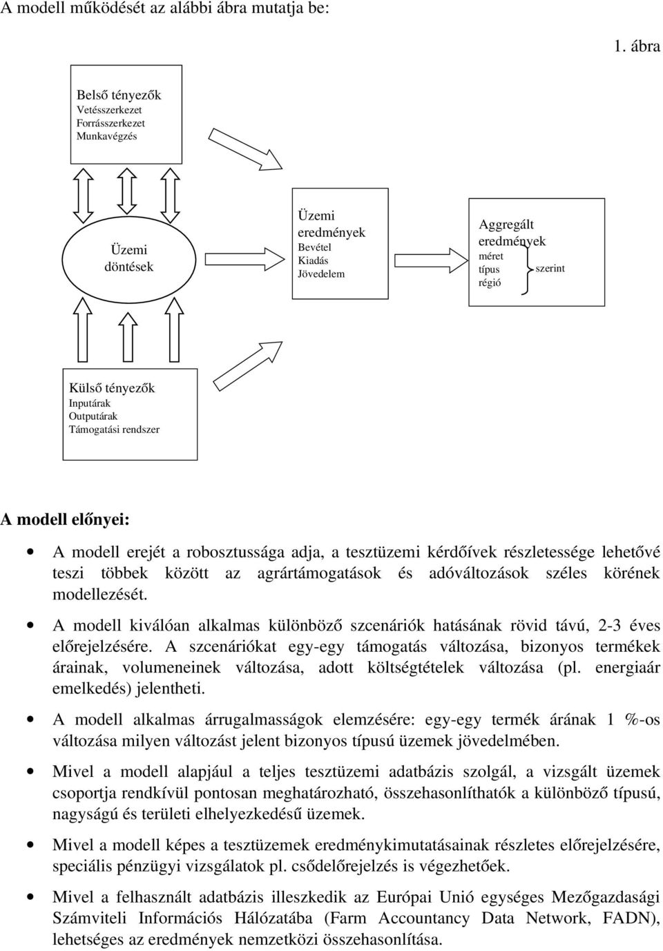 Outputárak Támogatási rendszer A modell előnyei: A modell erejét a robosztussága adja, a tesztüzemi kérdőívek részletessége lehetővé teszi többek között az agrártámogatások és adóváltozások széles