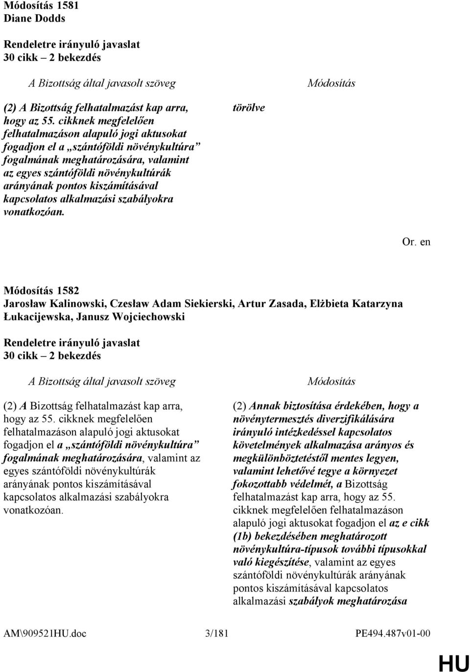 törölve 1582 Jarosław Kalinowski, Czesław Adam Siekierski, Artur Zasada, Elżbieta Katarzyna Łukacijewska, Janusz Wojciechowski 30 cikk 2 bekezdés (2) A Bizottság felhatalmazást kap arra, fogadjon el