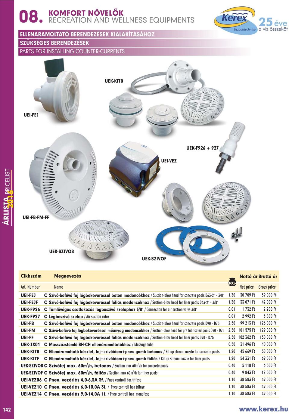 30 30 709 Ft 39 000 Ft UEI-FEJF C Szívó-befúvó fej légbekeveréssel fóliás medencékhez / Suction-blow head for liner pools D63-2" - 3/8" 1.