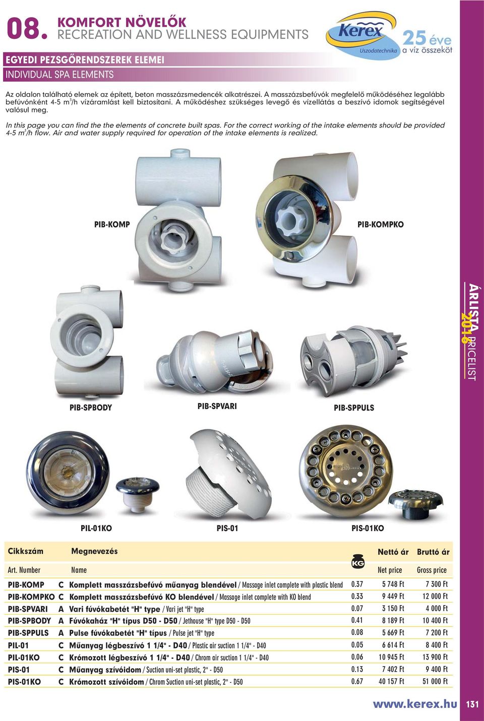 In this page you can find the the elements of concrete built spas. For the correct working of the intake elements should be provided 4-5 m 3 /h flow.