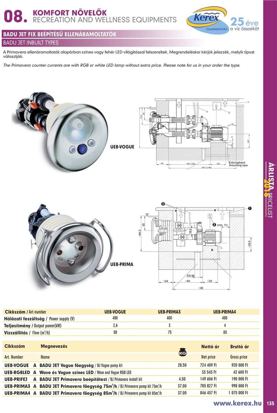 UEB-VOGUE UEB-PRIMA / Art number Hálózati feszültség / Power supply (V) Teljesítmény / Output power(kw) Vízszállítás / Flow (m 3 /h) UEB-VOGUE 2,6 58 UEB-PRIMA3 3 75 UEB-PRIMA4 4 85 UEB-VOGUE A BADU
