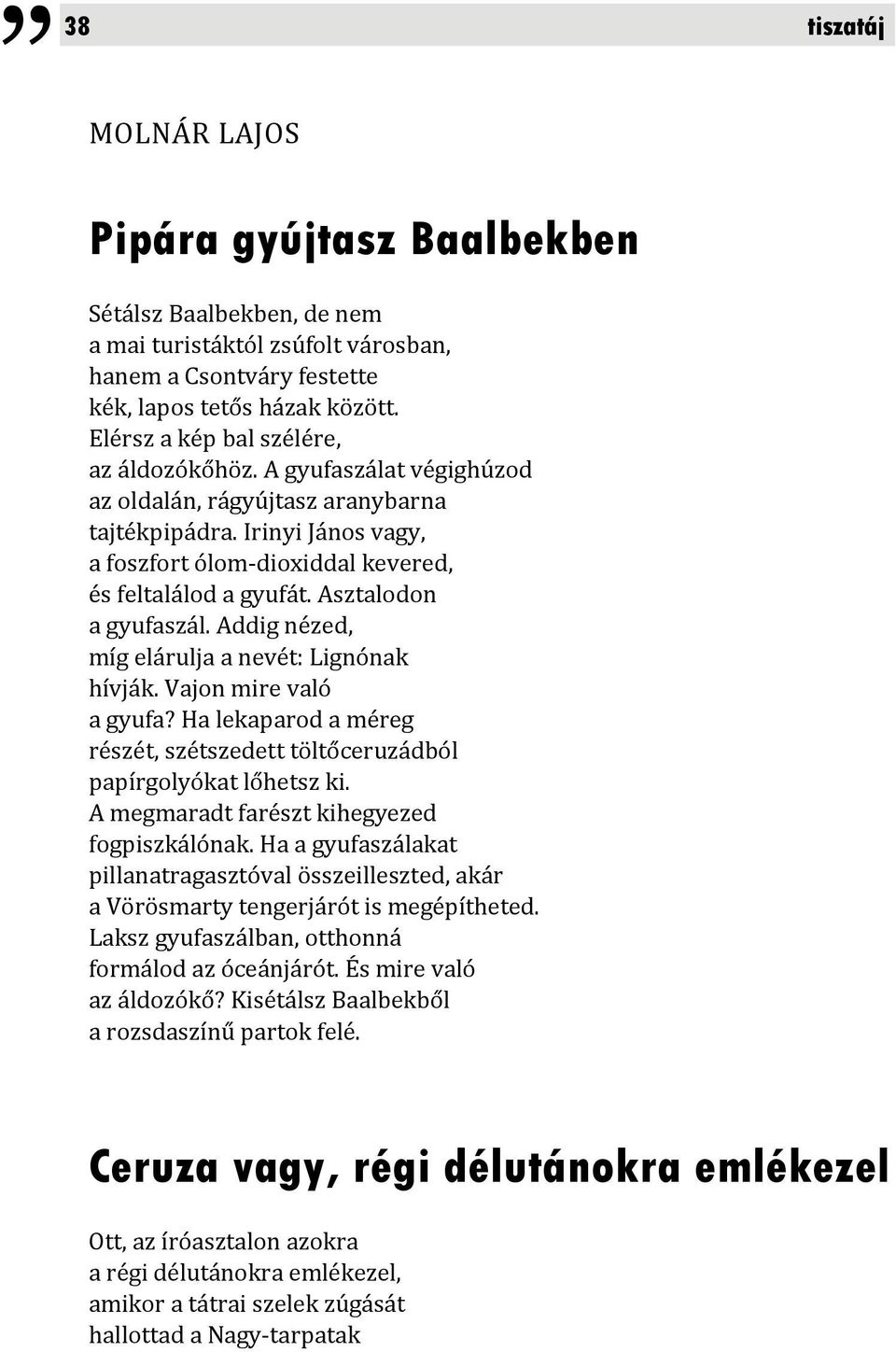 Asztalodon a gyufaszál. Addig nézed, míg elárulja a nevét: Lignónak hívják. Vajon mire való a gyufa? Ha lekaparod a méreg részét, szétszedett töltőceruzádból papírgolyókat lőhetsz ki.