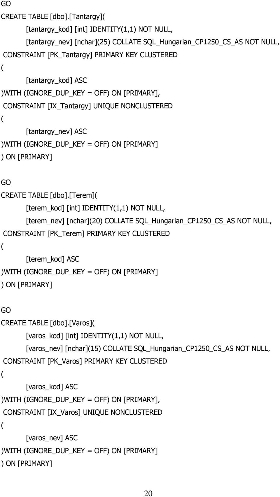 )WITH (IGNORE_DUP_KEY = OFF) ON [PRIMARY], CONSTRAINT [IX_Tantargy] UNIQUE NONCLUSTERED ( [tantargy_nev] ASC )WITH (IGNORE_DUP_KEY = OFF) ON [PRIMARY] ) ON [PRIMARY] [terem]( [terem_kod] [int]