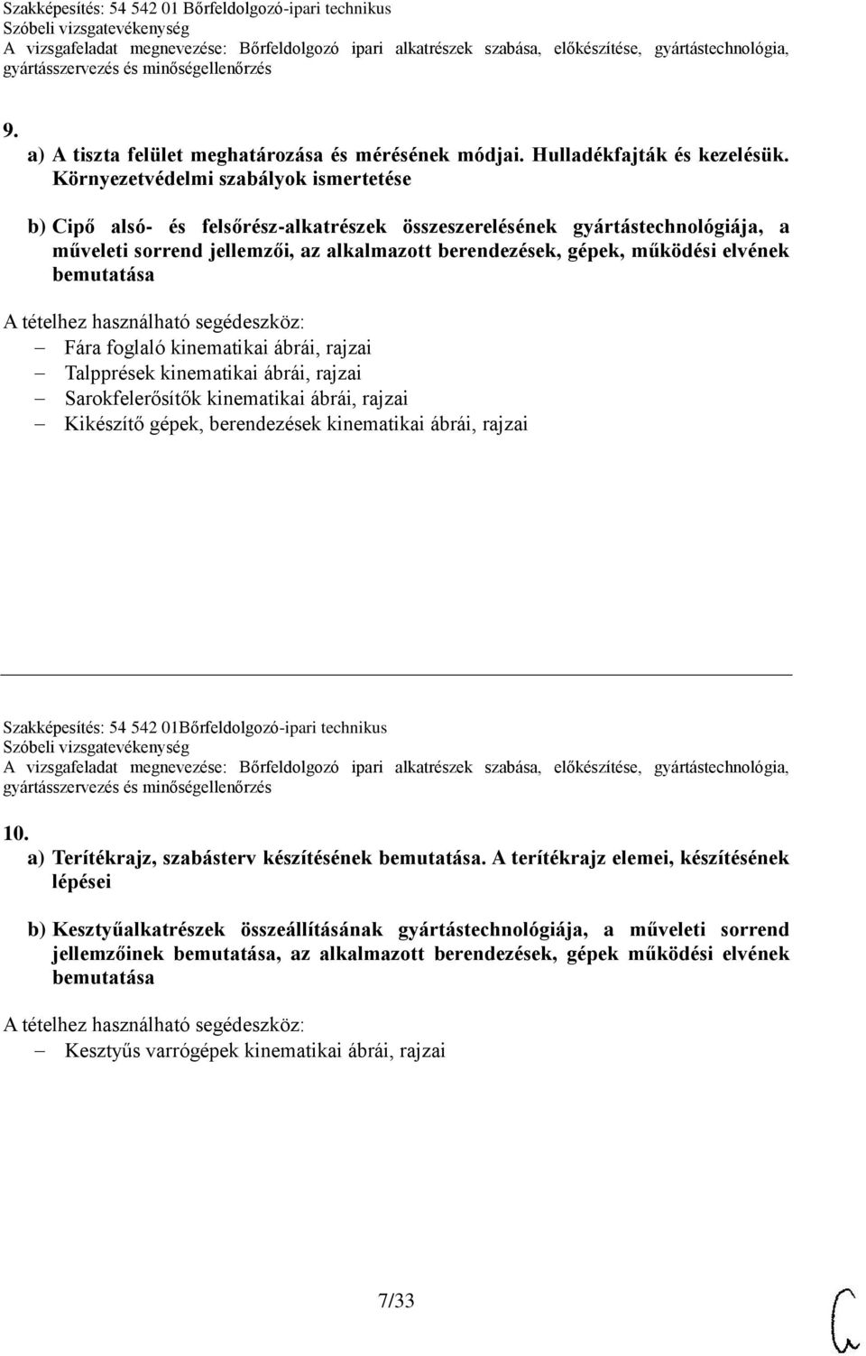 elvének bemutatása Fára foglaló kinematikai ábrái, rajzai Talpprések kinematikai ábrái, rajzai Sarokfelerősítők kinematikai ábrái, rajzai Kikészítő gépek, berendezések kinematikai ábrái, rajzai