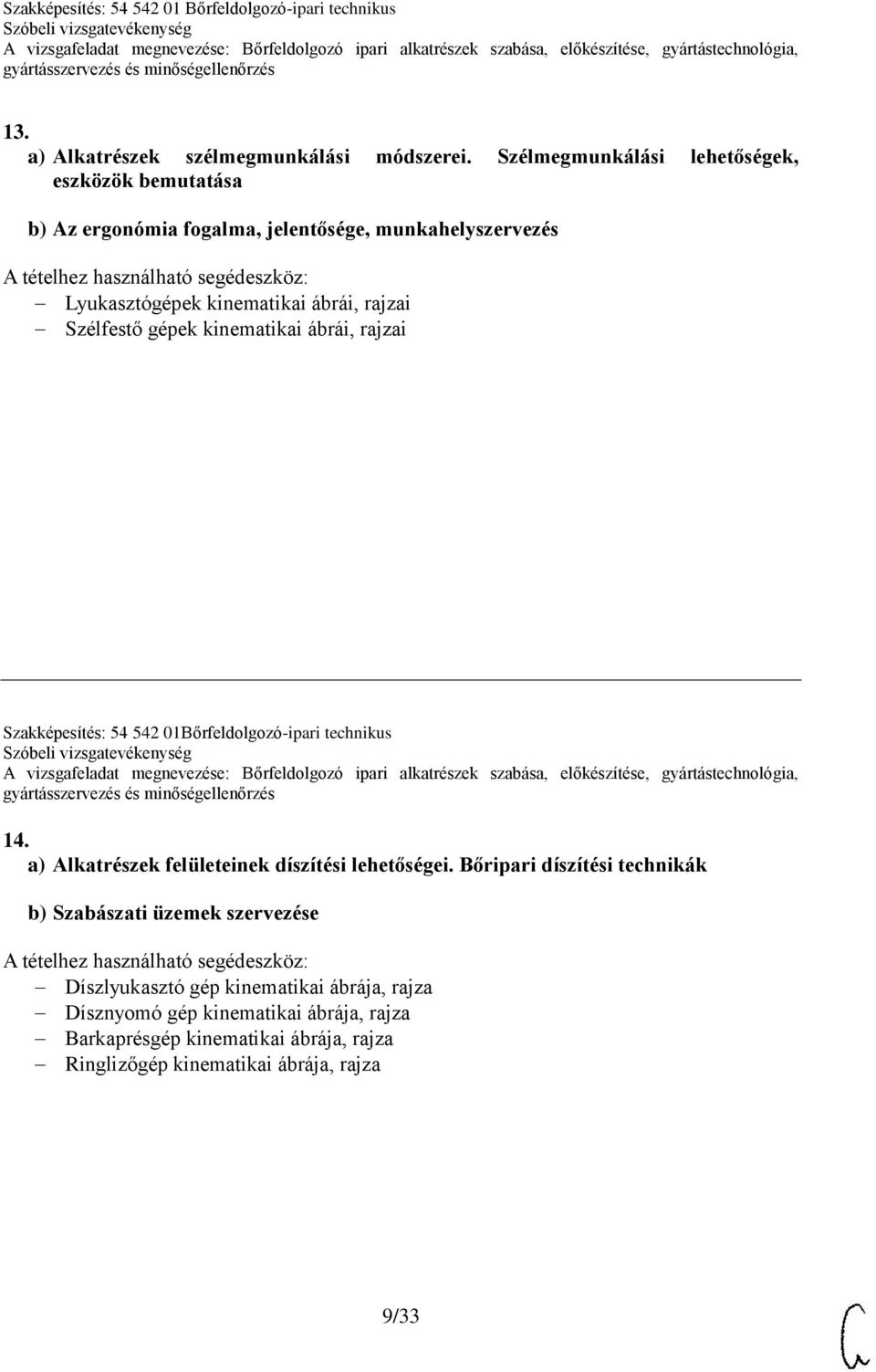 rajzai Szélfestő gépek kinematikai ábrái, rajzai Szakképesítés: 54 542 01Bőrfeldolgozó-ipari technikus 14.