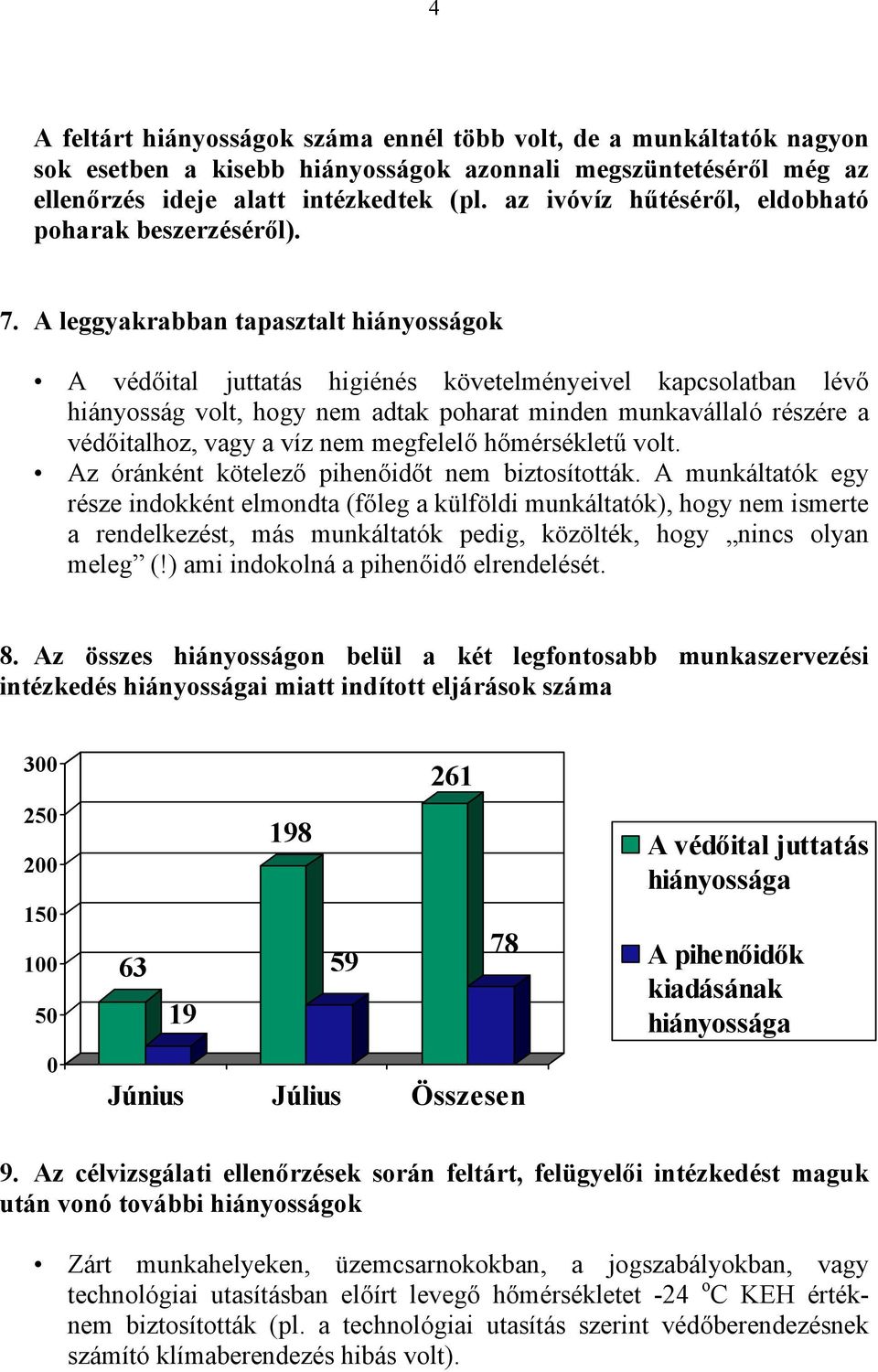 A leggyakrabban tapasztalt hiányosságok A védőital juttatás higiénés követelményeivel kapcsolatban lévő hiányosság volt, hogy nem adtak poharat minden munkavállaló részére a védőitalhoz, vagy a víz