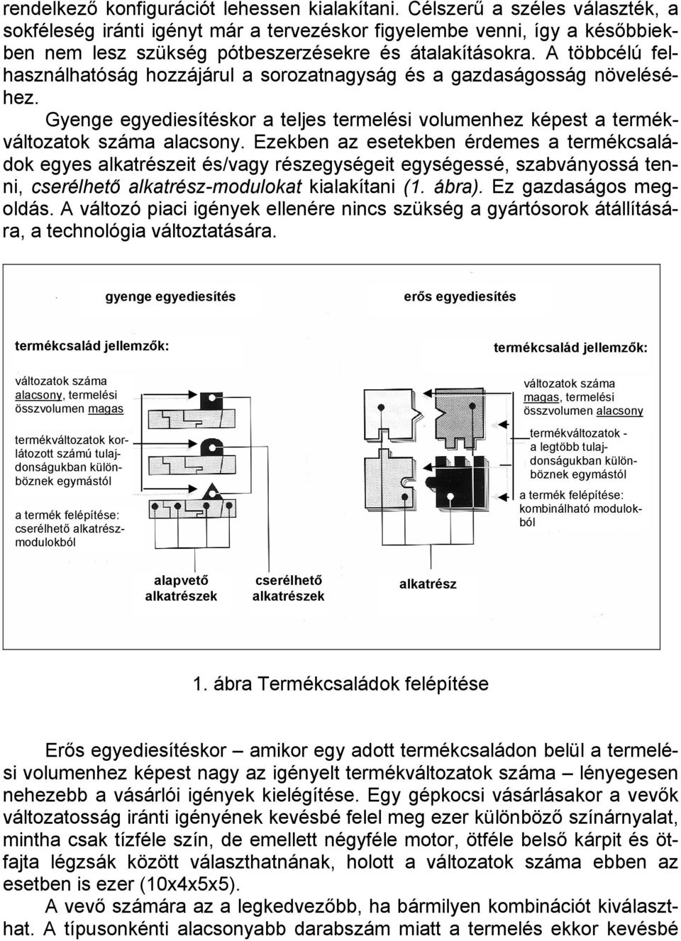 A többcélú felhasználhatóság hozzájárul a sorozatnagyság és a gazdaságosság növeléséhez. Gyenge egyediesítéskor a teljes termelési volumenhez képest a termékváltozatok száma alacsony.