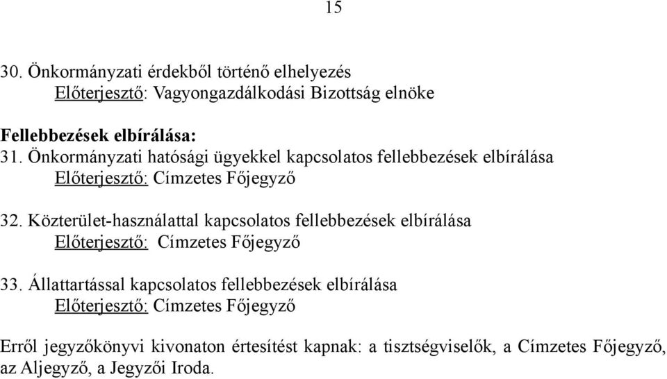 Közterület-használattal kapcsolatos fellebbezések elbírálása Előterjesztő: Címzetes Főjegyző 33.