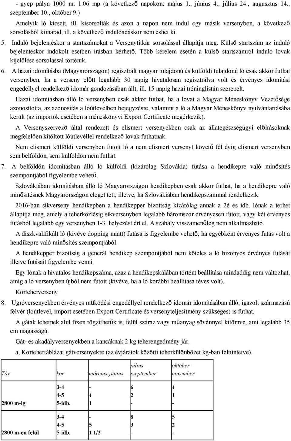 Induló bejelentéskor a startszámokat a Versenytitkár sorsolással állapítja meg. Külső startszám az induló bejelentéskor indokolt esetben írásban kérhető.