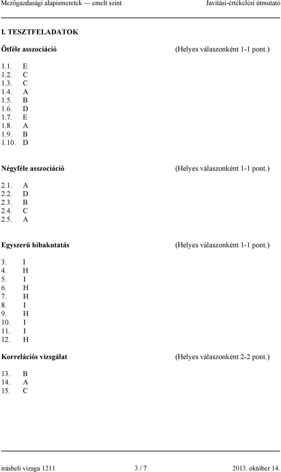 A Egyszerű hibakutatás (Helyes válaszonként 1-1 pont.) 3. I 4. H 5. I 6. H 7. H 8. I 9. H 10. I 11. I 12.