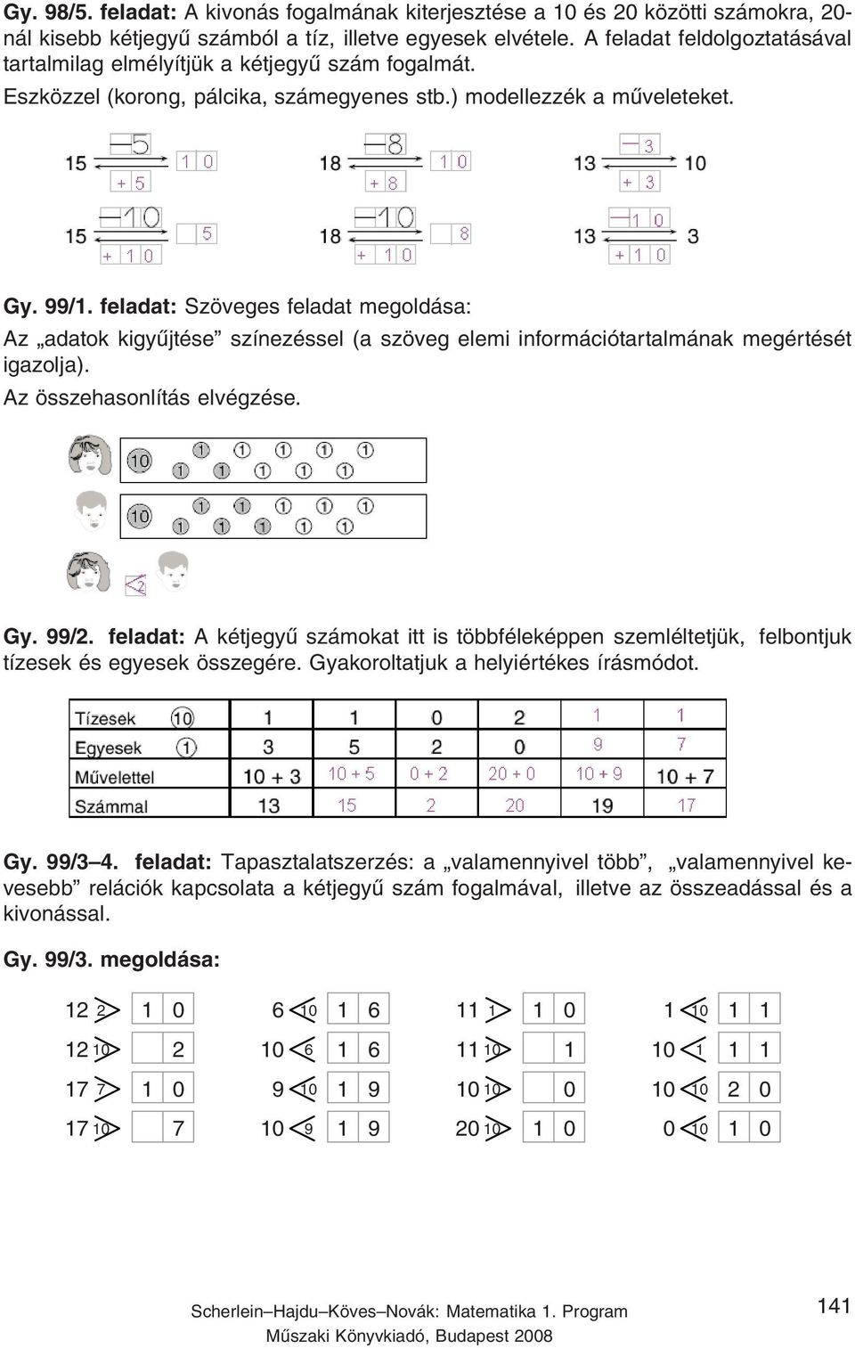 feladat: Szöveges feladat megoldása: Az adatok kigyűjtése színezéssel (a szöveg elemi információtartalmának megértését igazolja). Az összehasonlítás elvégzése. Gy. 99/.