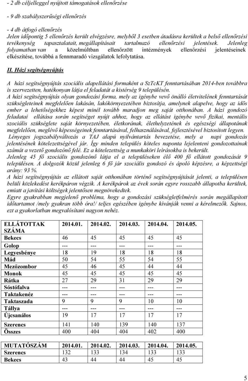 Jelenleg folyamatban van a közelmúltban ellenőrzött intézmények ellenőrzési jelentéseinek elkészítése, továbbá a fennmaradó vizsgálatok lefolytatása. II.