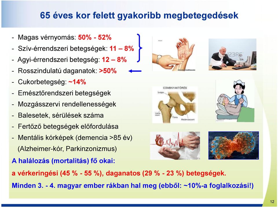 száma - Fertőző betegségek előfordulása - Mentális kórképek (demencia >85 év) (Alzheimer-kór, Parkinzonizmus) A halálozás (mortalitás) fő