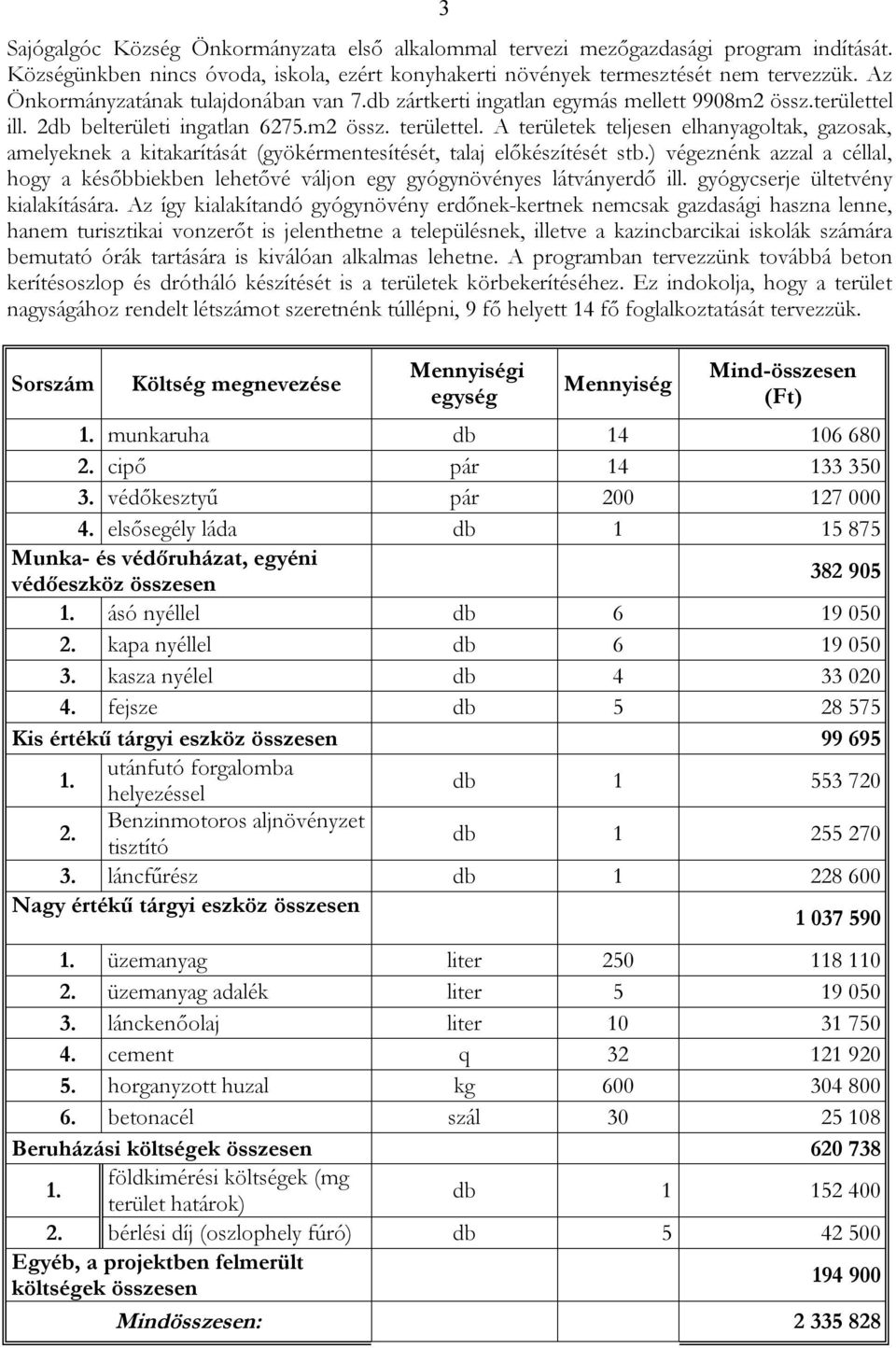 A területek teljesen elhanyagoltak, gazosak, amelyeknek a kitakarítását (gyökérmentesítését, talaj előkészítését stb.