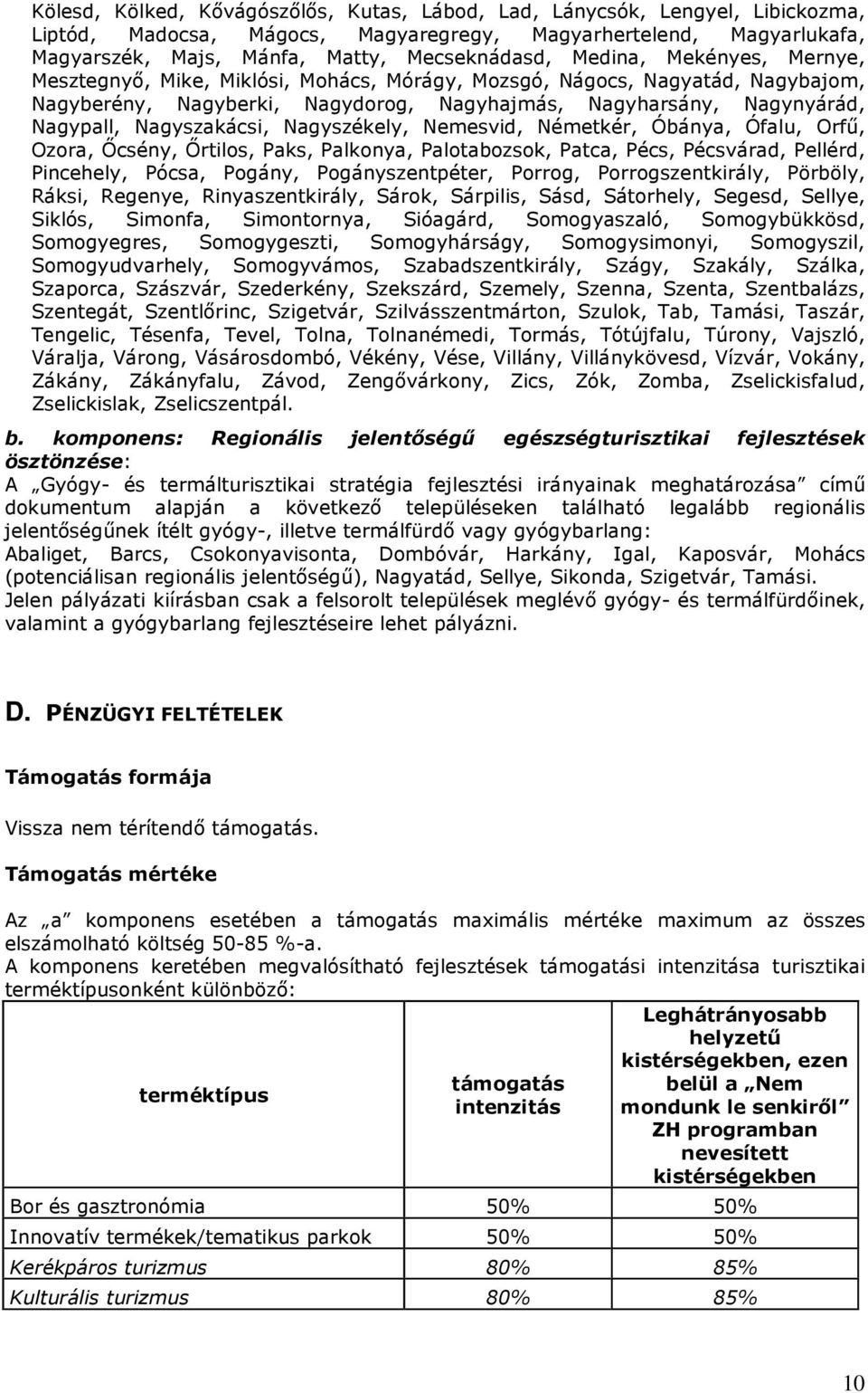 Nagyszakácsi, Nagyszékely, Nemesvid, Németkér, Óbánya, Ófalu, Orfő, Ozora, İcsény, İrtilos, Paks, Palkonya, Palotabozsok, Patca, Pécs, Pécsvárad, Pellérd, Pincehely, Pócsa, Pogány, Pogányszentpéter,