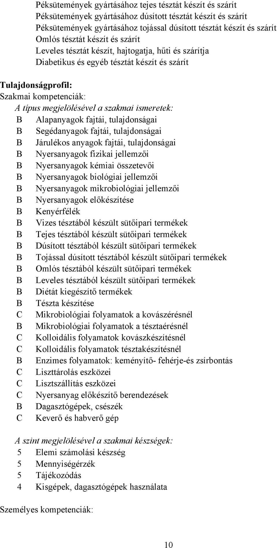 B Alapanyagok fajtái, tulajdonságai B Segédanyagok fajtái, tulajdonságai B Járulékos anyagok fajtái, tulajdonságai B Nyersanyagok fizikai jellemzői B Nyersanyagok kémiai összetevői B Nyersanyagok