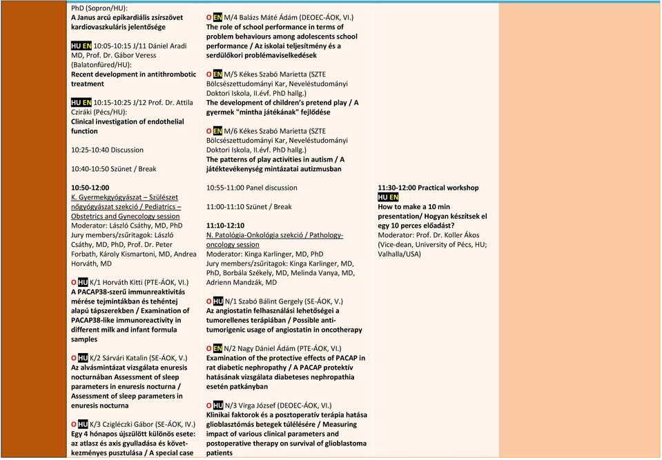 Attila Cziráki (Pécs/HU): Clinical investigation of endothelial function 10:25-10:40 Discussion 10:40-10:50 Szünet / Break 10:50-12:00 K.
