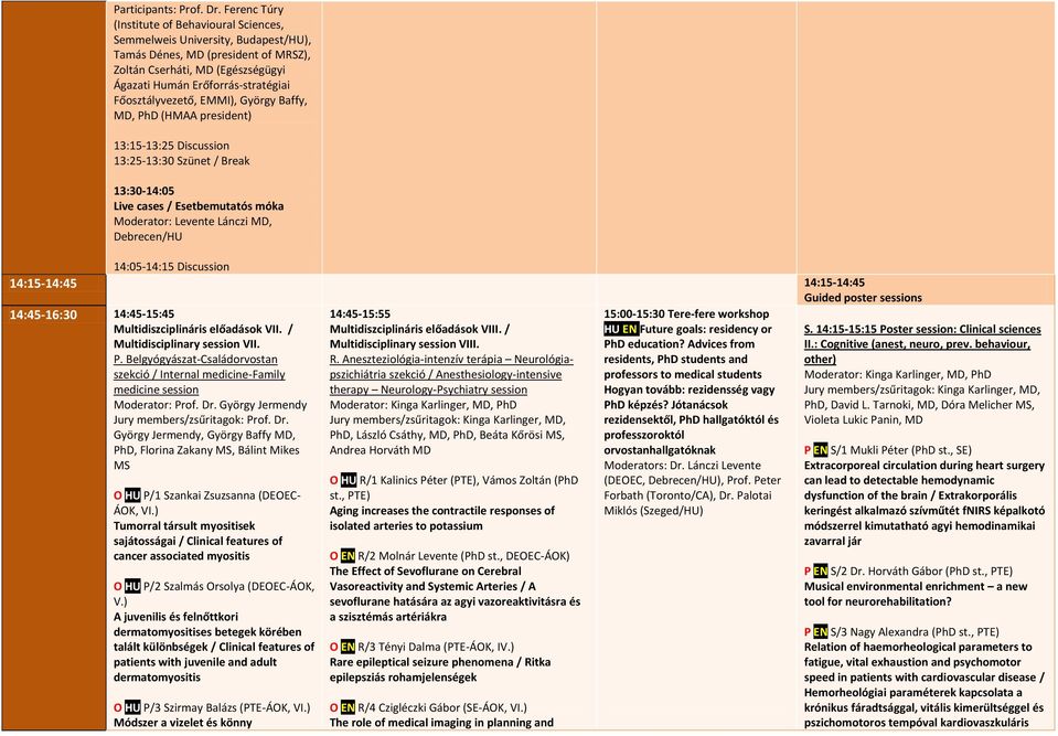 Főosztályvezető, EMMI), György Baffy, MD, PhD (HMAA president) 13:15-13:25 Discussion 13:25-13:30 Szünet / Break 13:30-14:05 Live cases / Esetbemutatós móka Moderator: Levente Lánczi MD, Debrecen/HU