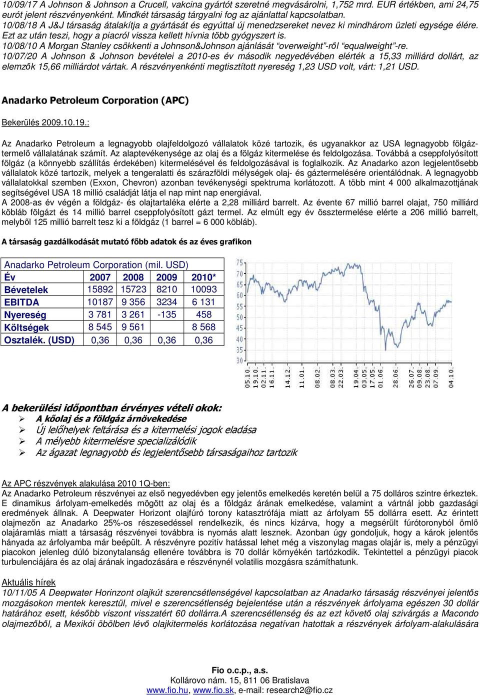 Ezt az után teszi, hogy a piacról vissza kellett hívnia több gyógyszert is. 10/08/10 A Morgan Stanley csökkenti a Johnson&Johnson ajánlását overweight -rıl equalweight -re.