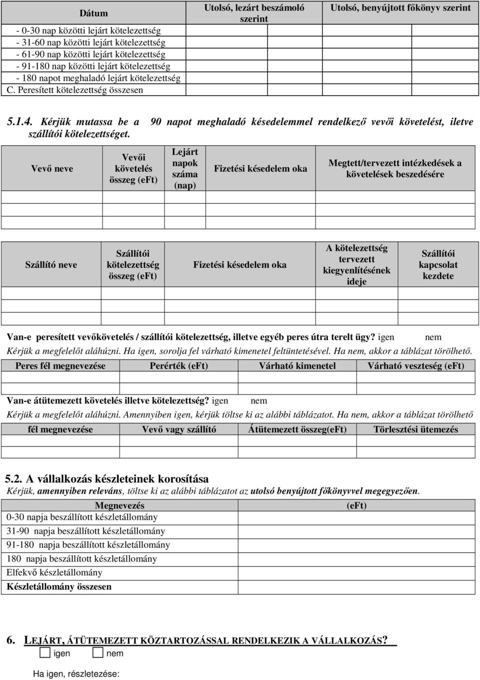 Kérjük mutassa be a 90 napot meghaladó késedelemmel rendelkező vevői követelést, iletve szállítói kötelezettséget.