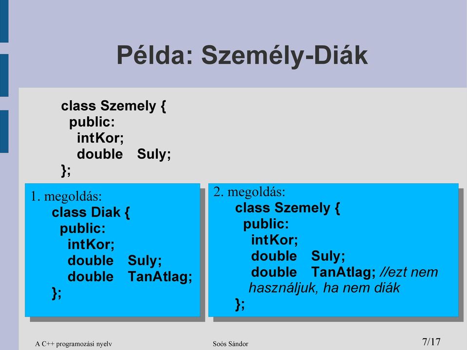 megoldás: class Szemely { intkor; double Suly; double TanAtlag;