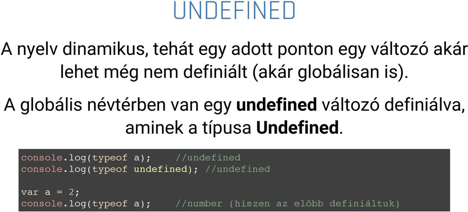 A globális névtérben van egy undefined változó definiálva, aminek a típusa Undefined.