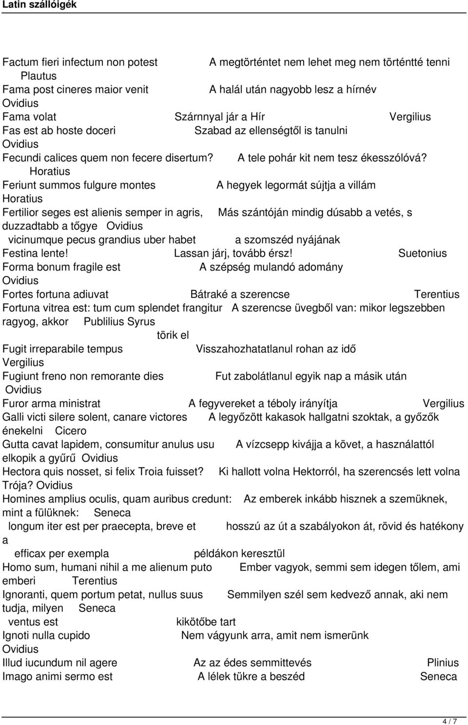 Feriunt summos fulgure montes A hegyek legormát sújtja a villám Fertilior seges est alienis semper in agris, Más szántóján mindig dúsabb a vetés, s duzzadtabb a tőgye vicinumque pecus grandius uber